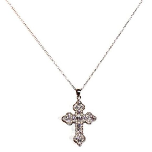 Stunning Girls/Womens Cubic Zirconia 925 Sterling Silver Cz Cross Chain Necklace - Picture 1 of 3